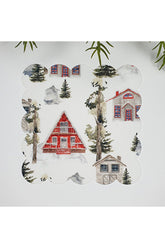 Sulu Boya Elegant Orman Evleri Yılbaşı Konsept Lazer Kesim Kumaş Kokteyl Peçetesi 1 Adet